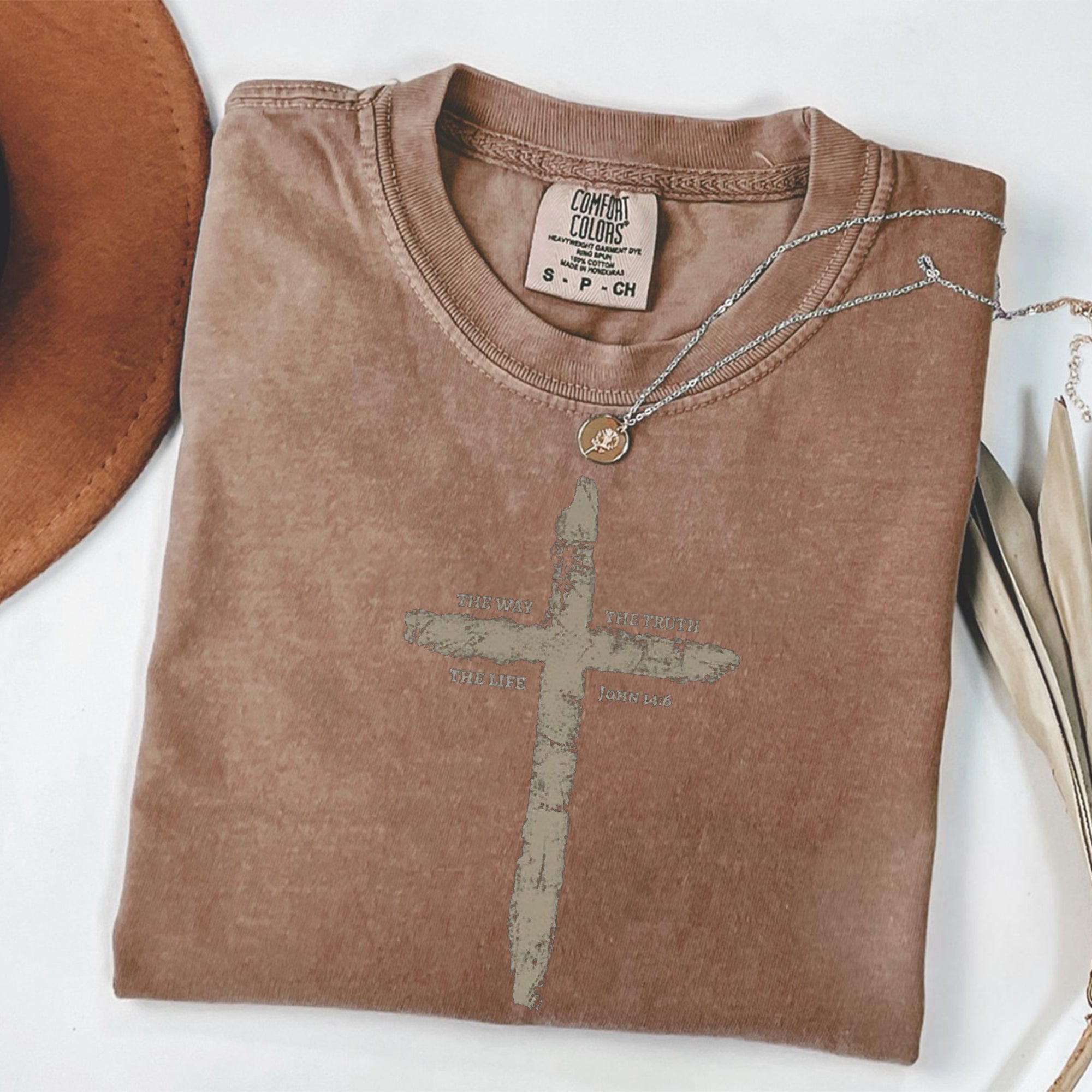 Mens The Way The Truth The Life Cross Comfort Colors Tshirt, Christian Fathers Day Christian Tee Shirt Gift, Rugged Cross Shirt